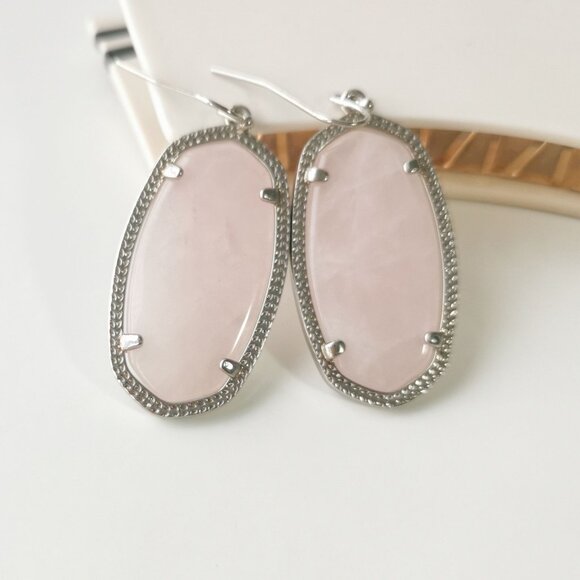 Kendra Scott Elle Silver Rose Quartz Drop Earrings - Picture 1 of 3